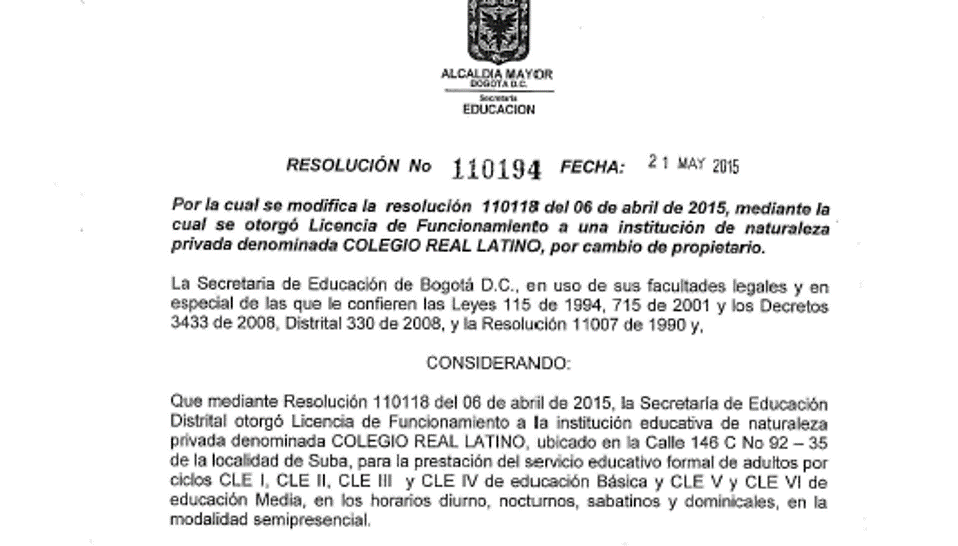 Resolución Colegio Real Latino